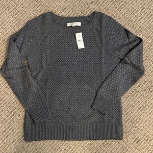 LOFT Charcoal Textured Crew Neck Sweater